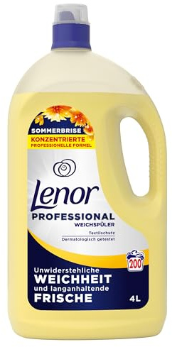 Lenor Professional Weichspüler, 200 Waschladungen, 4 l, Sommerbrise, Unwiderstehliche Weichheit und langanhaltende Frische, für den professionellen Gebrauch