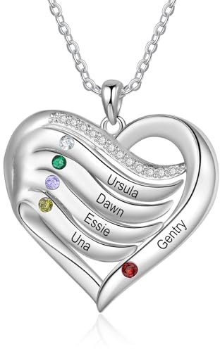 lorajewel 925 Sterling Silber Kette mit Namen Personalisierte Halskette für Damen Kette mit Anhänger Geburtssteinen Gravur Geschenke zum Muttertag Weihnachten Valentinstag