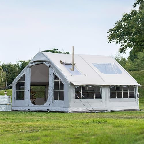 Aufblasbares Zelt Für Camping 6-8 Personen, Großes Outdoor Pop Up Zelt Familienzelt Mit Schornsteinöffnung & Skylight, 4-Saison Luftzelt Aufblasbar Zelt Haus XXL Schneller Aufbau Gampingzelt