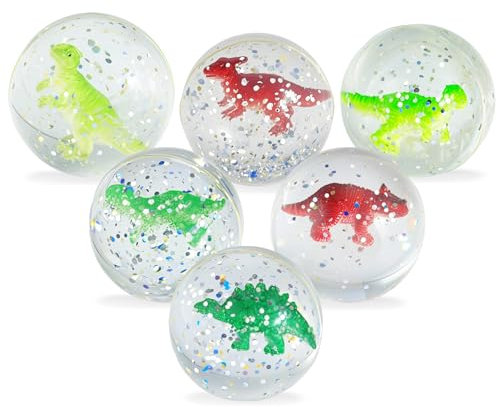 6 Pezzi Palline Rimbalzanti, 41mm Giocattoli con Palline di Gomma, Palline di Gomma Rimbalzanti, Dinosauro Rimbalzanti per Feste Premi Regali, Colore Casuale