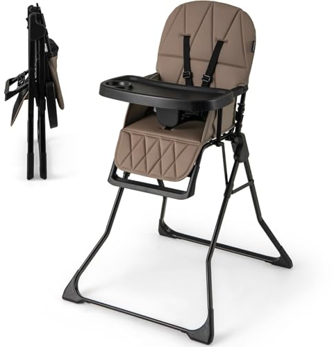 Maxmass Foldable High Chair, Compact High Chair with 3-Position Adjustable & Dishwashable Tray, Footrest, Removable Seat Cushion, 5-Point Safety Harness, Toddler Highchair for Babies Infants (Coffee)