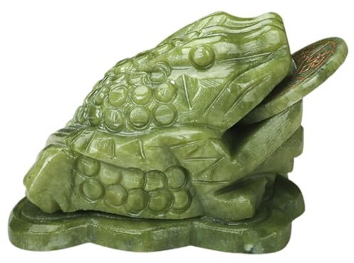 OnIUeZky Jade Frog with Coin in Mouth 4 x 3 x 3 Three Legged Money frog Natural Jade Money Feng Shui Collectible Figurines for Attracting Wealth Office Car & Home Decor.