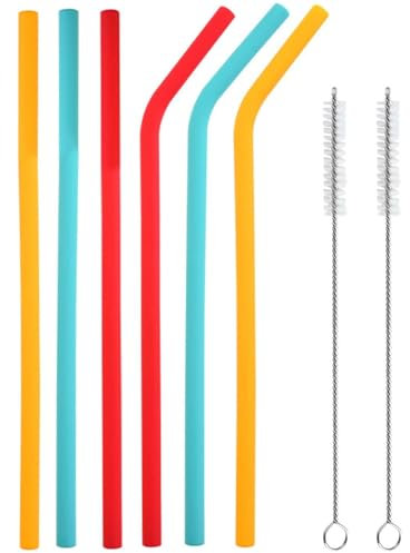 ZEXIJOW 6 Cannucce Riutilizzabili in Silicone Ci sono gomiti e tubi drittiCannucce Riutilizzabili in Senza BPA,Per Frappè Cocktail Succhi con 2 spazzole per Frullati e succhi