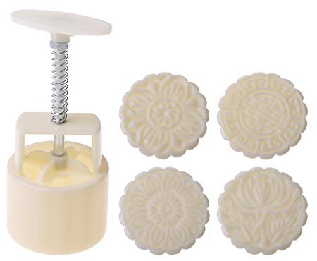 Limtula 100g Mooncake Mold 4 Flowers Stamps Round Barrel Hand Press Moon Cake Pastry Mould DIY Bakware Mid-Autumn Festival