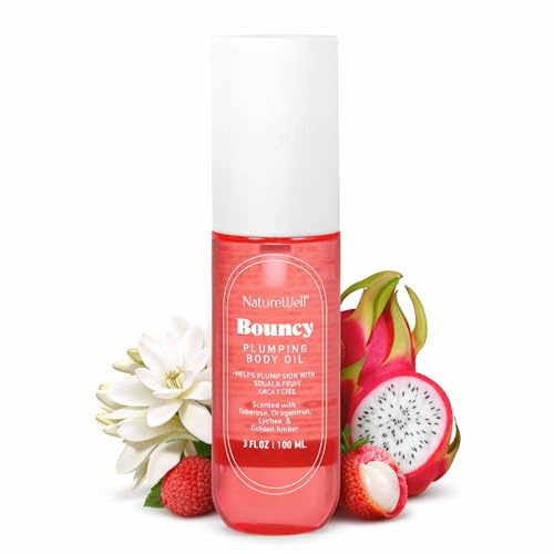 NATURE WELL Bouncy Plumping Body Oil, Fast-Absorbing Formula Designed to Support Skin Elasticity, Smoothness, & Bounce, Scented with Tuberose, Dragonfruit, Lychee & Golden Amber, 3.4 Oz