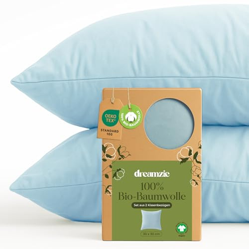 Dreamzie - Kissenbezug 30x30cm - 2er Set - 100% Bio-Baumwolle - Blau | GOTS & Oeko-Tex zertifiziert · mit Reißverschluss · Kopfkissenbezug & Kissenhülle · Jersey · atmungsaktiv · waschbar 60°C