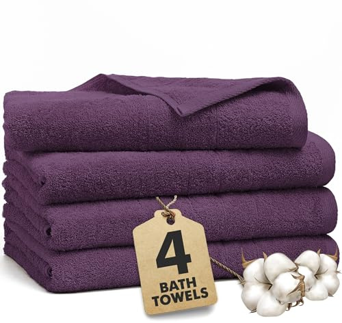 Novo Home Bath Towels Set of 4 – 550 GSM 100% Cotton Dark Purple Extra Large Towels for Bathroom, Spa Use (70x140 cm) – Super Soft and Quick Dry Large Bath Sheets for Adults