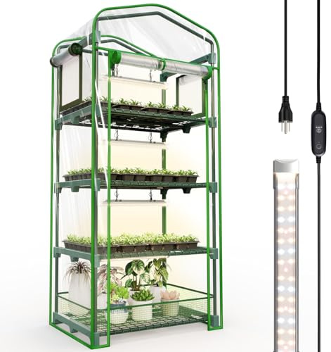 Bstrip 4-stöckiges Zimmergewächshaus mit Wachstumslichtern, Mini-Gewächshaus mit wasserdichter Bodenmatte ​