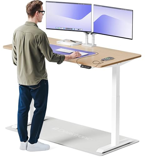 Desktronic HomeOne – Elektrisch höhenverstellbarer Schreibtisch aus Bambus, 160 × 80 cm, mit Touchscreen-Steuerung & integrierten USB-A & USB-C Ladeanschlüssen