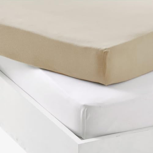 Mon PTIT Dodo LOT 2 DRAPS-Housses Jersey Blanc/Nude 60 x 120 cm