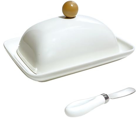 Butter Dish with Lid and Knife for Countertop, Solid Color Ceramic Butter Holder, Butter Container