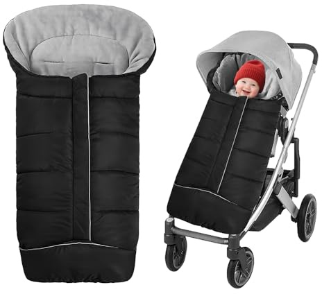 Saco Silla Paseo Universal, Impermeable Resistente al Viento Saco Carro Bebe Invierno, Saco Universal Silla Paseo con Cremallera y Forro Polar Cálido
