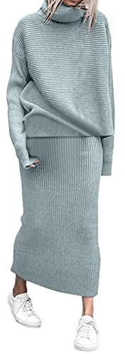 Due Pezzi in Maglia - Abiti Invernali da Donna Lavorati a Maglia, Top Casual con Collo Alto e Gonna a Matita in Maglia, Abbigliamento Termico da Strada per l'Inverno, Set Elegante a Vestito aderente a