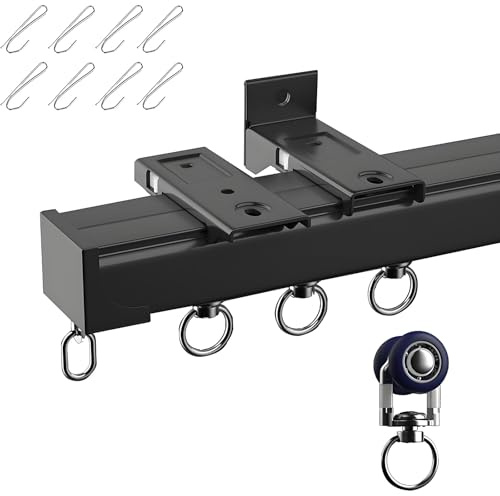 Binario per Tende a Soffitto con Ganci, Bastoni per Tendaggio Divisori per Ambienti, 50cm 120cm 250cm 360cm 480cm Bastone Tendaggi Muto Scivolo Liscio per Soggiorno Camera da Letto(Black,410cm)