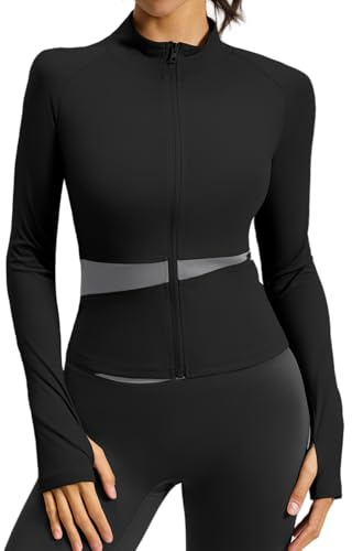 ATRACTIVOLL Giacca Sportiva Donna Traspirante Leggera Giacca da Corsa Zip a Maniche Lunghe Slim Fit Elasticizzato Morbido con Fori per i Pollici Corsa Palestra Fitness Allenamento