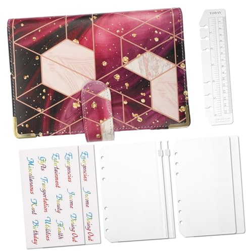 Hemobllo Carnet de Budget Marbré avec Pochette Zippée Organisateur de Finances Cahier à Détachables avec Règle et Autocollants Colorés pour Étudiants et Familles