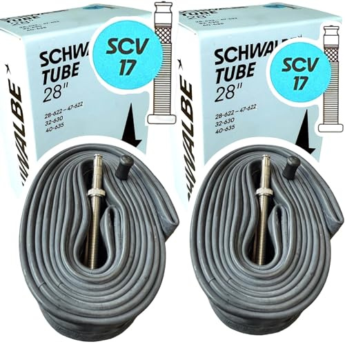 2 x cykelslang SCV 17 Clik Ventilventil lämplig för Schwalbe 28 tum bredd 1,1–1,75 tum 700C 28–622 till 47–622 stadsvandring, gravyr, tur, ersättningsslangset (2 stycken) (40 mm ventil)