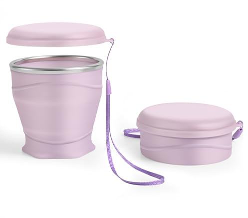 luvtree Tasse de voyage pliable en silicone avec couvercle anti-poussière - 8.8 oz / 260 ml - Sans BPA - Portable - Réutilisable pour camping, pique-nique, voyage, bureau - Violet clair | La tasse avec couvercle anti-poussière et sans BPA et portable pour les voyages, le camping, la randonnée, les pique-niques