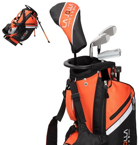 La Jolla Club Junior Golf Set – 3–4 Years (36–41”) | Left Hand | Lightweight Alloy Driver, Stainless Steel Irons & Zinc Putter | Includes Dual-Strap Stand Bag – Orange