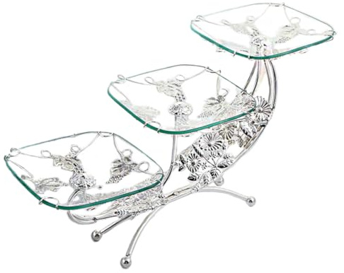DOITOOL Plateau à Fruits Verre Rétro Européen Support Stable Antidérapant Assiette Décorative pour Mariage Gâteau et Présentation de Snacks et Verre Finition Argentée