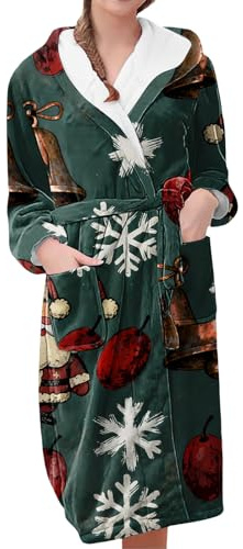 Generisch Albornoz para mujer esponjoso largo navideño con capucha de forro polar acogedor cálido de felpa pijama para mujer de invierno bata acolchada bata matutina bata de casa, M