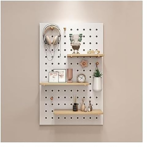 YAYREC Peg Board,Wooden Pegboard, Panels Kit for Bedroom Study Office Bathroom Mount Display Shelf Modular Combination Peg Boards(White,120x60cm)