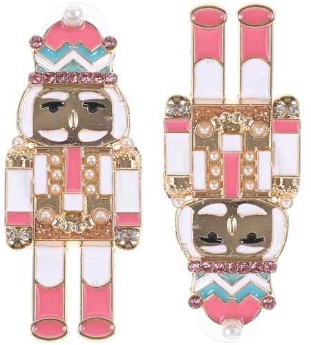 Ciieeo Pendientes Colgantes de Cascanueces para Mujer Diseño de Soldado Perlas Sintéticas Color Rosa Fucsia Accesorios Navideños Llamativos para Fiestas y Celebraciones