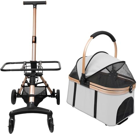 Hundewagen 3 in 1 Faltbarer Hundebuggy, Kinderwagen für kleine Hunde, Katzen, Abnehmbarer Korb, Hundewagen, Tragbarer Kinderwagen, Netzfenster, Oxfordstoff, Bis 20kg (Grau)