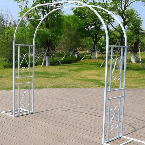 Wetsfgdg Gartenbogen aus Metall Rosenbogen Metall - Mit elegantem Ranken-Design, extrem stabil für Balkon, Terrasse und Festdekoration, Weiß A, L180xW40xH230cm
