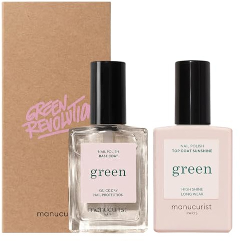 Manucurist – Duo Green – Base Coat & Top Coat Sunshine – wegańskie lakiery do paznokci – 9-Free – formuły pochodzenia naturalnego – profesjonalny manicure – wyprodukowano we Francji – 2 × 15 ml