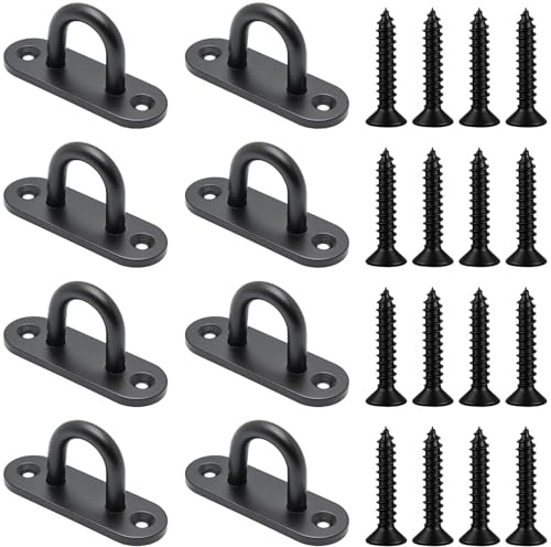 8 Pcs Placas de Ojo de Argollas Pared, Ganchos de Techo, M6 Placas de Argolla Oblongas de Acero Inoxidable Negro para pared, terraza, correas de entrenamiento, toldos y cuerdas, con tornillos