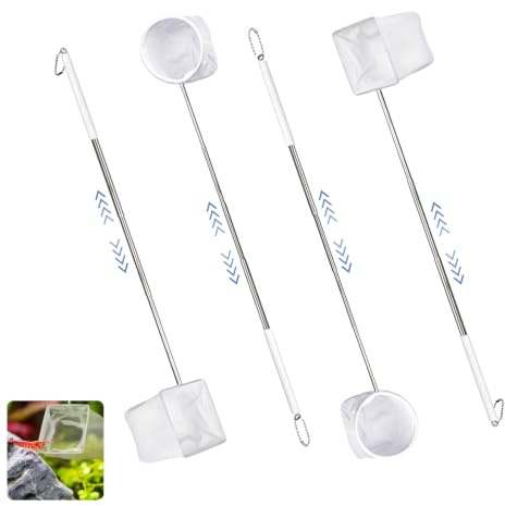 Galenecx 4 Pièces Épuisette Aquarium, Mini à Manche Télescopique | Filet de Pêche à Mailles Fines, Pour Attraper Petits Poissons et Crevettes, Pour Nettoyer L'aquarium