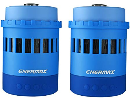 Enermax Pharoslite BLEU, 2 enceintes Bluetooth sans fil, haut-parleur stéréo HD, LED, basses puissantes, Micro SD, lampe de poche SOS, veilleuse, boussole, tasse, 6 modes RGB, batterie 6h, P 10m