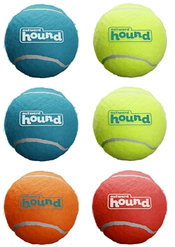 Outward Hound Squeaker Ballz – Palline da tennis cigolanti per cani sotto i 22,7 kg, giocattolo interattivo per cani per recuperare e addestrare, M (6,3 cm), confezione da 6