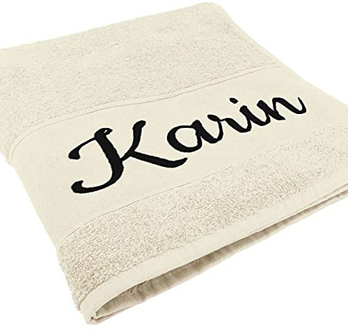 Deitert Handtuch mit Namen oder Wunschtext Bestickt, personalisiertes Duschtuch, individuelles Badetuch, 100% Baumwolle, 140 x 70 cm Natur