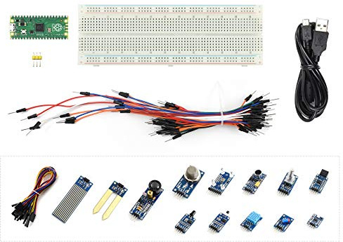 Waveshare Raspberry Pi Pico A Low-Cost High-Performance Microcontroller Board with Flexible Digital Interfaces Incorporates RP2040 Microcontroller Chipn (with Sensor-Kit)(19 Items)