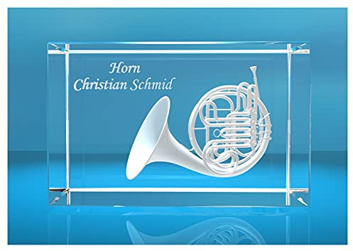 3D Glasquader | Horn mit Wunschnamen | Geschenk für Hornspieler Musiker