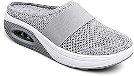 Syfinee Chaussures de marche à enfiler pour femme avec coussin d'air et semelle en maille résistante aux chocs, respirantes avec soutien de la voûte plantaire