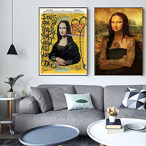 Lustige Wand Bilder Mona Lisa Geld Poster Street Pop Gemälde Poster Lustige Gemäldedrucke Graffiti Gemälde Mona Lisa Modulares Bild Nordic Wohnzimmer Schlafzimmer Wand Dekor K04180