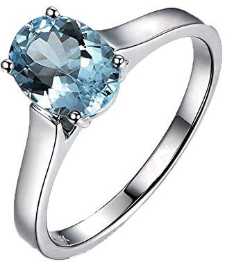 18 Karat (750) Weißgold Verlobungsring Damen, Trauringe Ovaler Aquamarin 1,20 ct Blau Aquamarin Ring Größe 45 (14.3)