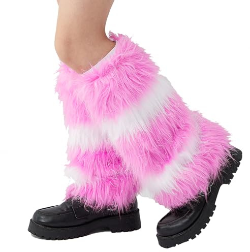YILEEGOO Womens Faux Fur Fuzzy Leg Warmers Warm Fuzzy Rainbow Boot Sleeves Boot Covers Cuff Fluffy Rave Music