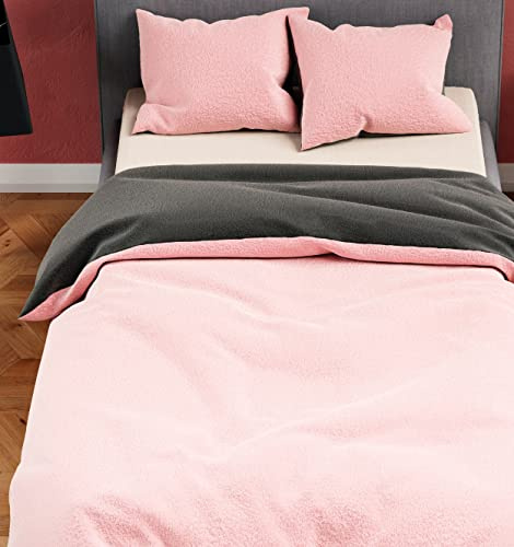Leonado Vicenti Plüsch Teddy Bettwäsche 155x220 cm Cashmere-Touch 2teilig Garnitur Set Winter extrem warme Einfarbige Uni Garnitur kuschelig weich