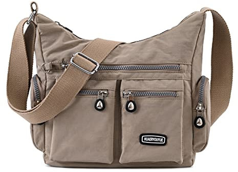 NOTAG Umhängetasche Damen Leichte Mehrfach-Taschen Handtasche Wasserdicht Nylon Damen Sportliche Schultertasche (Aprikose)