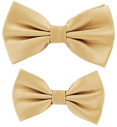 axy Vater-Sohn Fliegen Set im Partnerlook Premium in Geschenkbox, bereits gebunden und verstellbar, Fliege im Seidenlook für Herren Kinder Jungen FLIP3 (Beige)