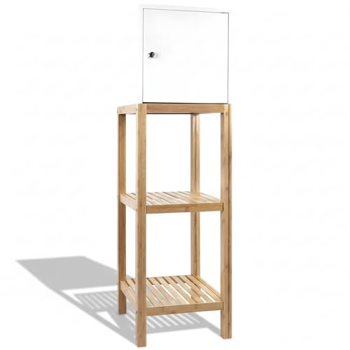 osoltus Badregal Badezimmer Regal Bambus weiß 33x33x114 cm