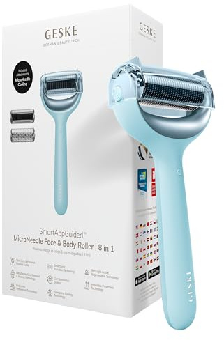 GESKE MicroNeedle Face & Body Roller | 8-in-1 Derma Roller | SmartAppGuided™ | Elektrisches Microneedling | Nadelroller | Needleroller | Beauty Roller für Gesicht und Körper