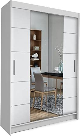 COMFATRA Porto 120cm Double Wardrobe for Bedroom with Sliding Doors Mirror Wardrobe, 2 Door Wardrobe with Large Capacity and Easy Assembly, Space Saving Wardrobe for Bedroom Furniture (White)