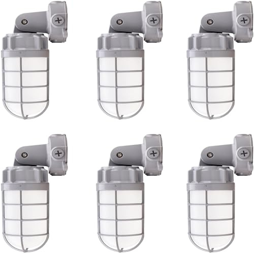 21W LED Vapor Tight Jelly Jar Light, 5000K Industrial Wall/Ceiling Mount Vapor-Proof Light, IP65 Wet Location Indoor and Outdoor Vapor Proof Security Cage Lighting, 120-277VAC UL Listed (6-Pack)