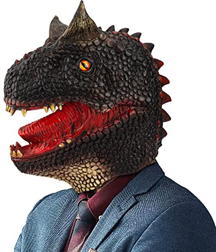 CreepyParty Carnotaurus Maske Dinosaurier Latex Vollkopf Realistische Masken Fasching Kostüm für Halloween Party Karneval Umzug