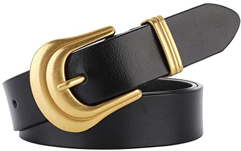 Doneboo Damen Ledergürtel für Jeans Hosen Kleider Mode Goldschnalle Damen Leder Gürtel 2.8cm weiter Recht Leder Gürtel